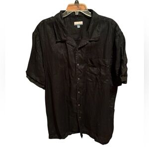 Breakwater Men's Black Casual Linen Button-Down Shirt